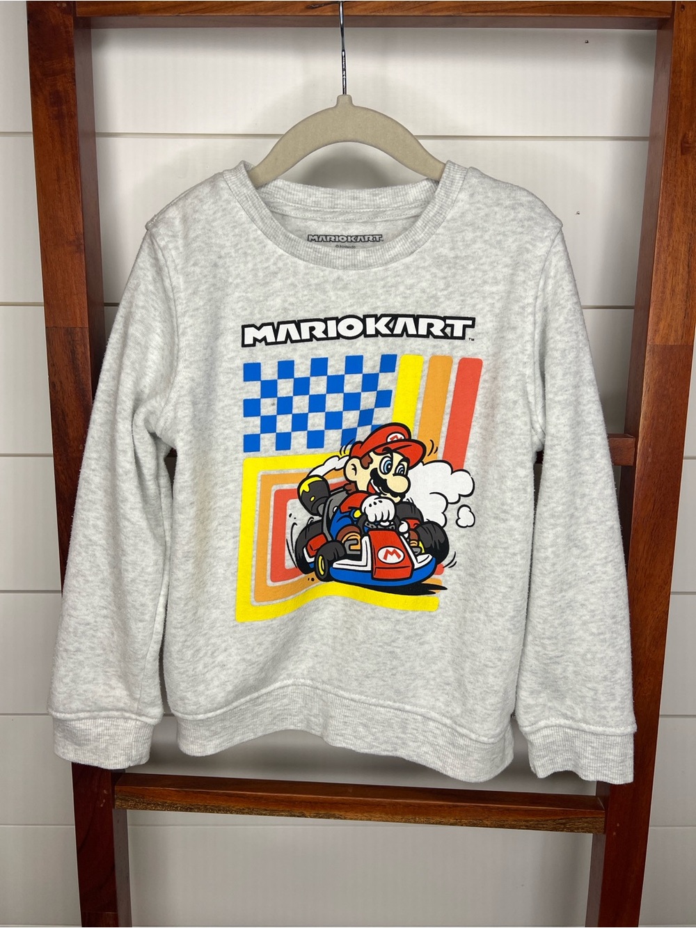 Nintendo Kids Light Gray Mario Kart Sweatshirt with Blue, Yellow & Red Graphic